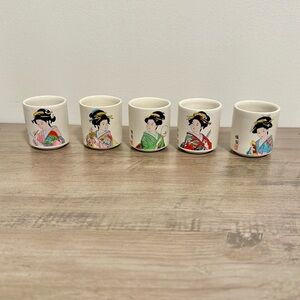 Set of 5 Japanese Geisha Ceramic Cups